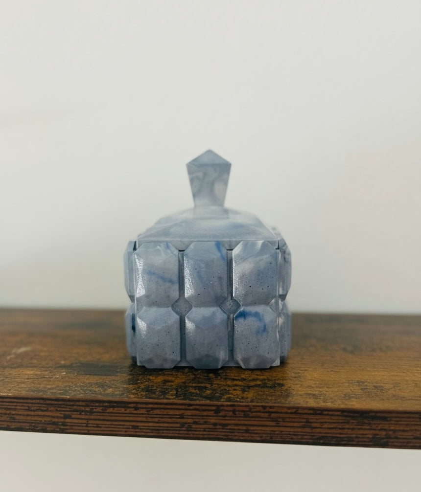 Boîte Design Rétro Carrée en Plâtre Céramique - Bleu Marbré