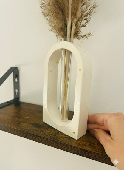 Décoration Soliflore Arche en Plâtre Céramique Blanc - Livré avec Fleurs Séchées