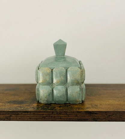 Boîte Design Rétro Carrée en Plâtre Céramique Vert & Or