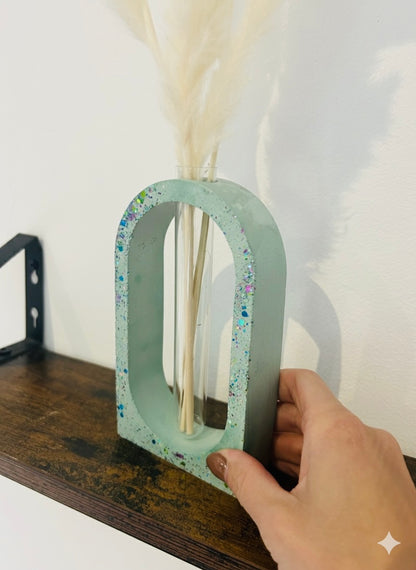 Vase Soliflore Arche Vert Pailleté - Livré avec ses Fleurs Séchées