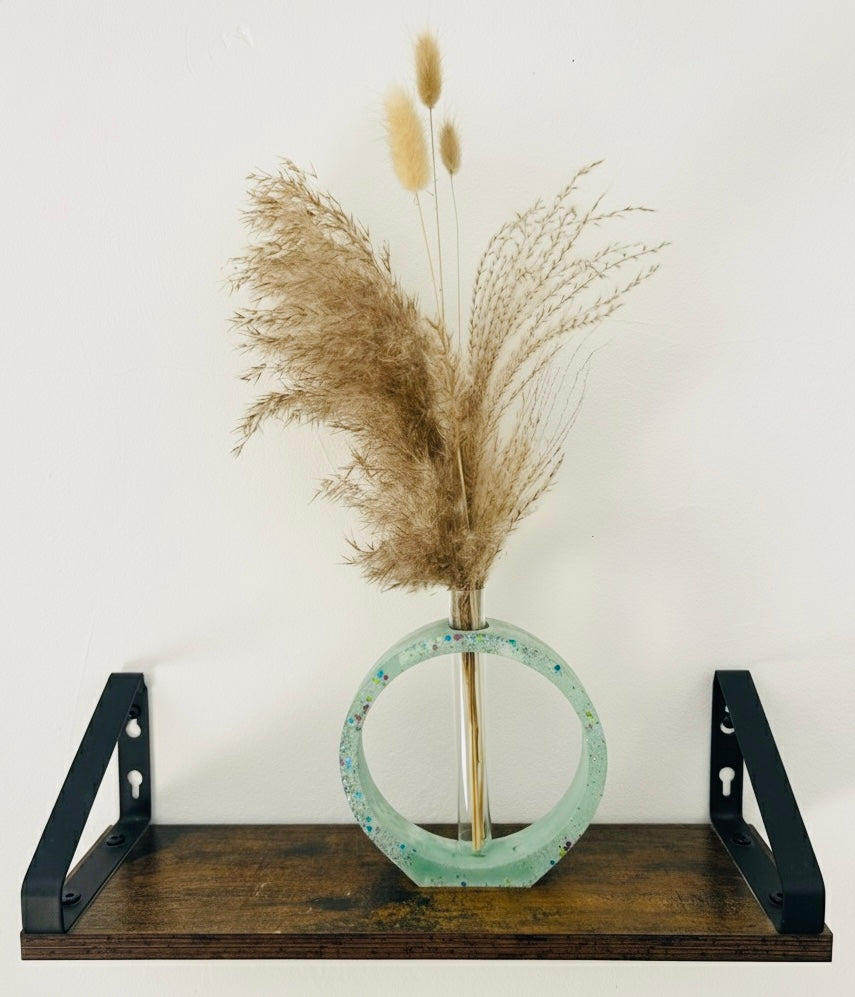 Vase Soliflore Rond en Plâtre Céramique Vert Pailleté - Livré avec ses Fleurs séchées