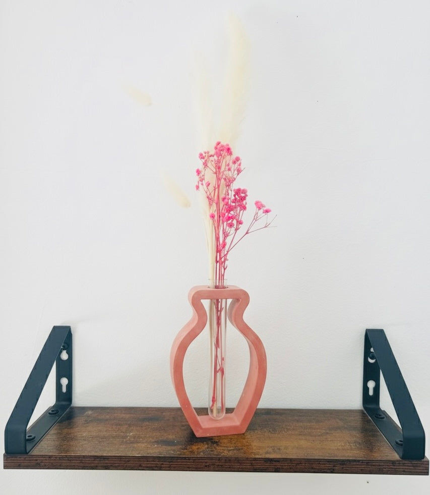 Vase Soliflore vieux Rose en Plâtre Céramique -Livré avec ses Fleurs Séchées