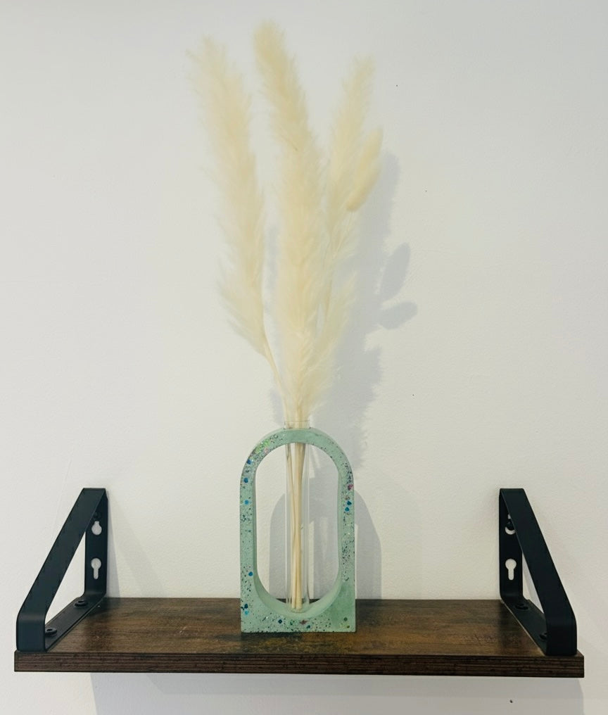 Vase Soliflore Arche Vert Pailleté - Livré avec ses Fleurs Séchées